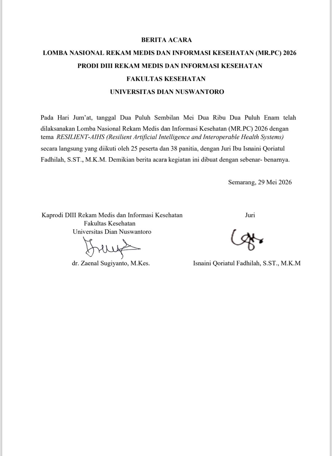 Berita Acara Juri MR.Speech